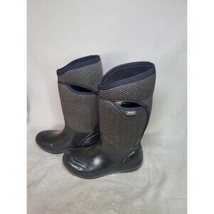 Bogs Plimsoll High Herringbone Waterproof Winter Boots Black 10 Barn Farm Preppy